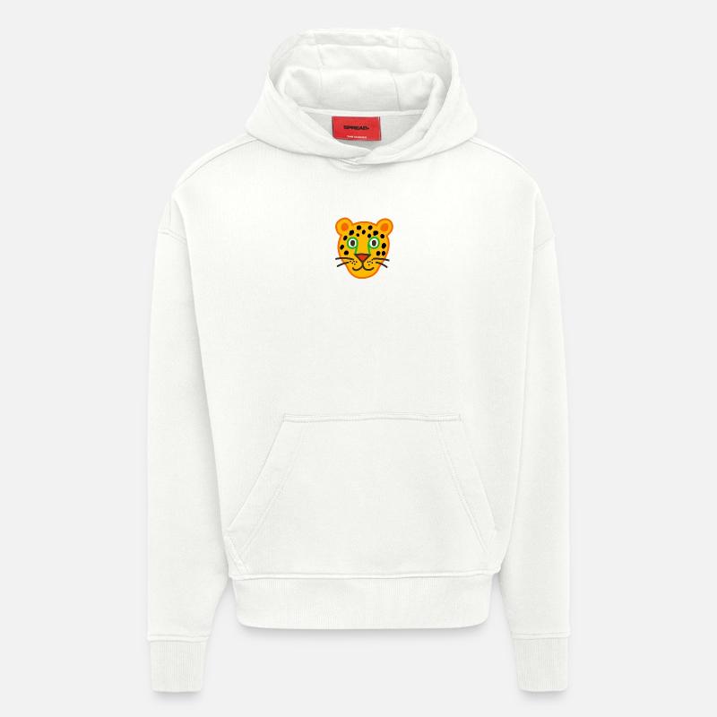 Illustration de visage de léopard mignon - Sweat à capuche bio épais oversize fabriqué en UE - OFF WHITE