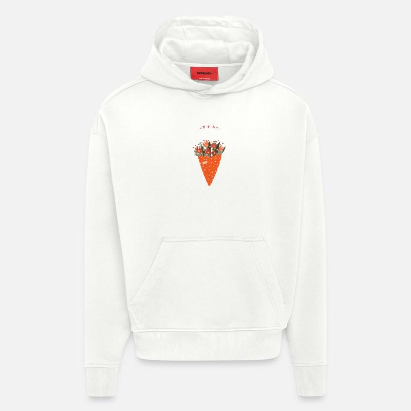 Bouquet de fleurs – Salutations chaleureuses - Sweat à capuche bio épais oversize fabriqué en UE - OFF WHITE