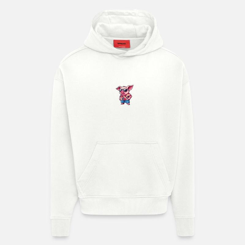 Cochon Bande Dessinée Été Cool - Sweat à capuche bio épais oversize fabriqué en UE - OFF WHITE