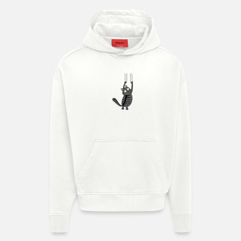 Panic Cat Version rayée - Sweat à capuche bio épais oversize fabriqué en UE - OFF WHITE