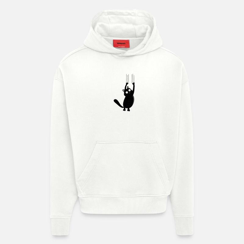 Panic Cat (version noire) - Sweat à capuche bio épais oversize fabriqué en UE - OFF WHITE