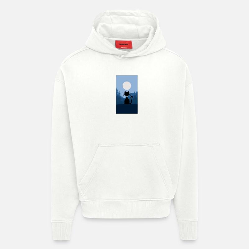 Chat au clair de lune - Sweat à capuche bio épais oversize fabriqué en UE - OFF WHITE