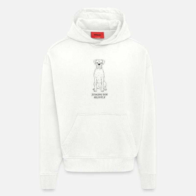 Boxer Judgmental Dog Design - Sweat à capuche bio épais oversize fabriqué en UE - OFF WHITE