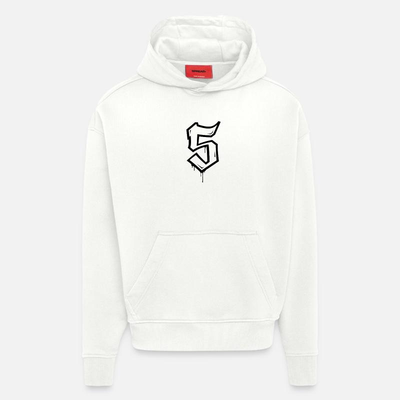 Conception de style graffiti numéro 5 - Sweat à capuche bio épais oversize fabriqué en UE - OFF WHITE