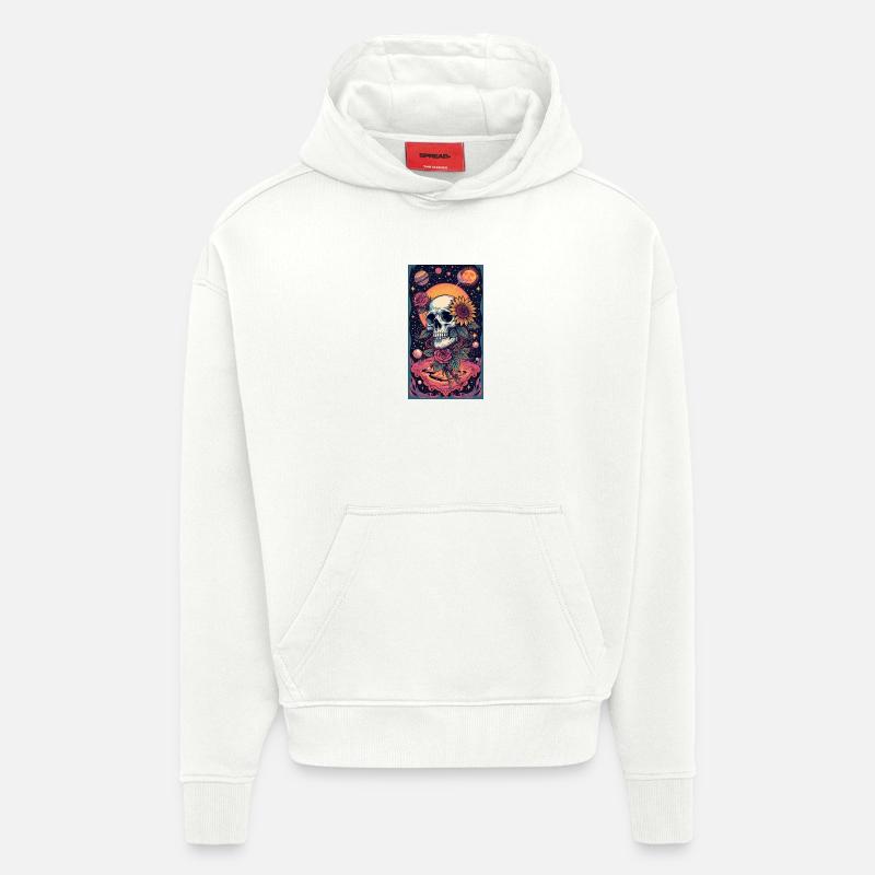Crâne et Fleur de l’Espace - Sweat à capuche bio épais oversize fabriqué en UE - OFF WHITE