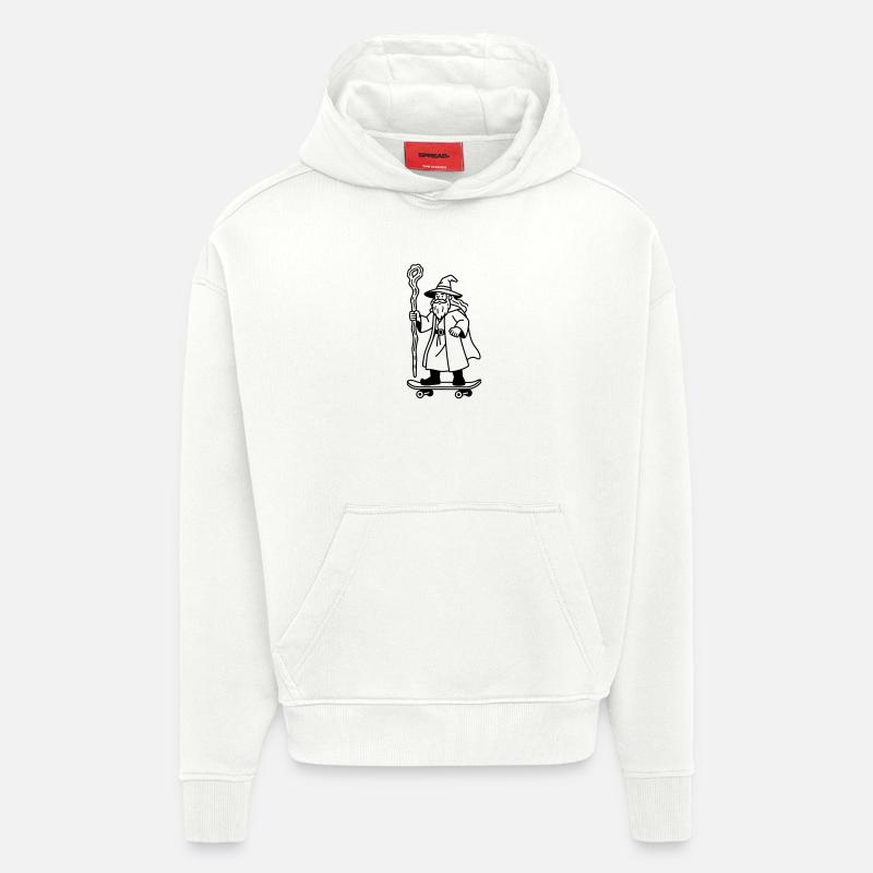 Wizard sur skateboard - Sweat à capuche bio épais oversize fabriqué en UE - OFF WHITE