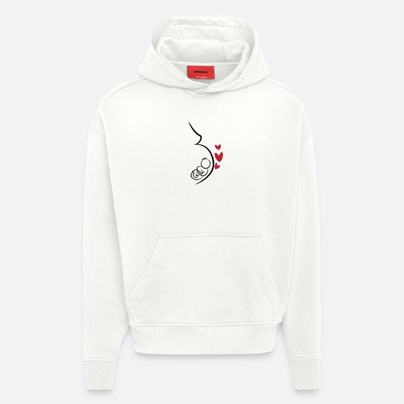 Bébé Ventre Grossesse Coeur Mère Enceinte - Sweat à capuche bio épais oversize fabriqué en UE - OFF WHITE