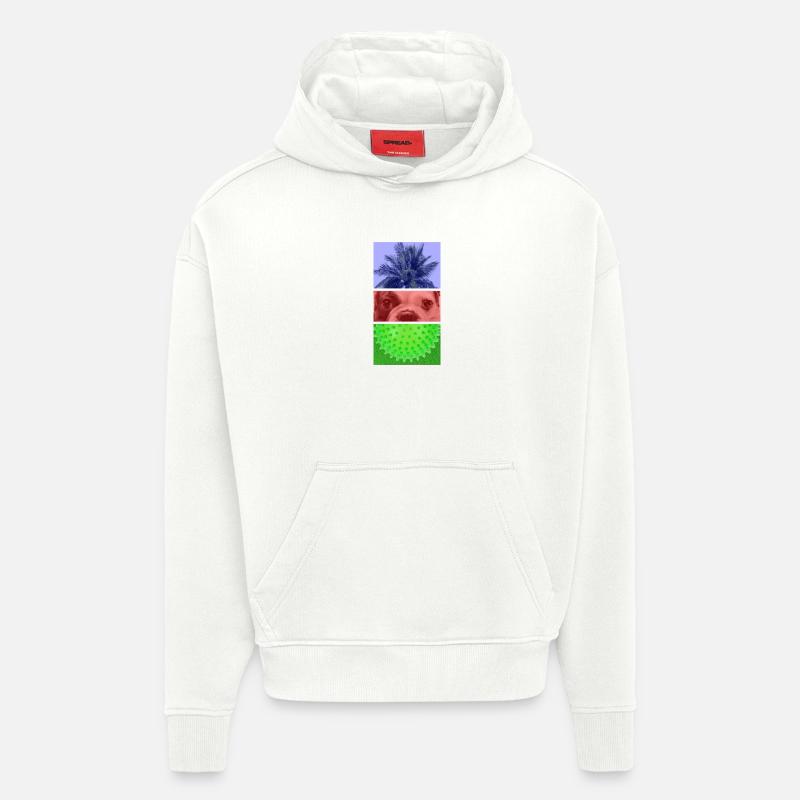 Triptyque Palmier – Chien – Pointes - Sweat à capuche bio épais oversize fabriqué en UE - OFF WHITE