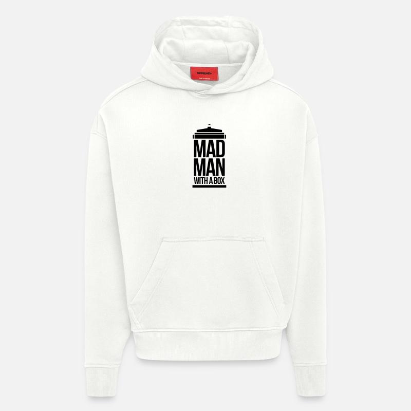 Mad man with a box - Sweat à capuche bio épais oversize fabriqué en UE - OFF WHITE