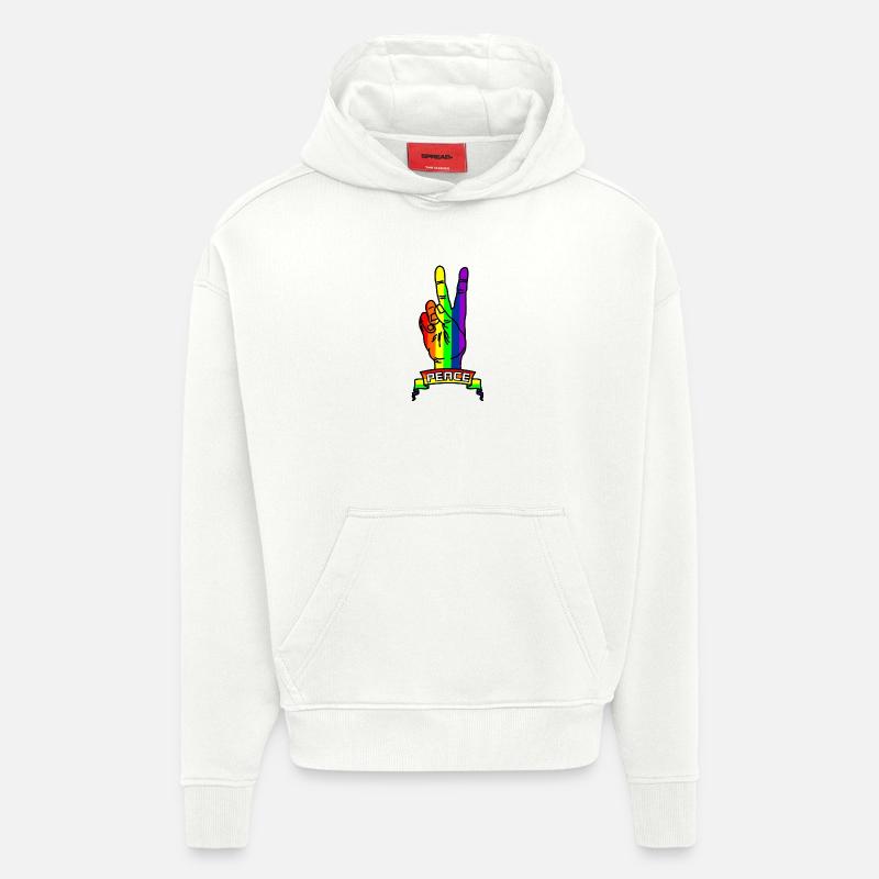 Regenbogen Friedenslogo Hand mit Friedenszeichen - Hoodie- made by SPREAD  - OFF WHITE