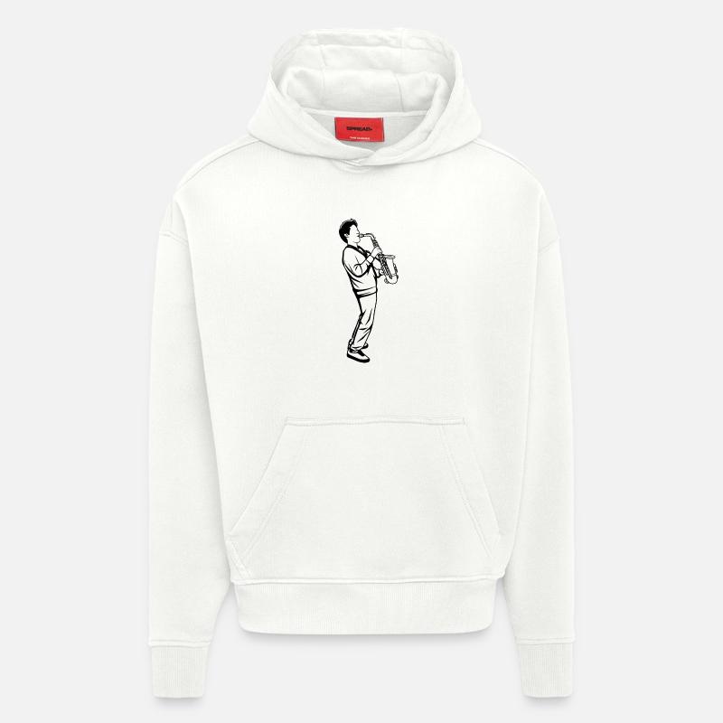 Saxophone Boy - Sweat à capuche bio épais oversize fabriqué en UE - OFF WHITE