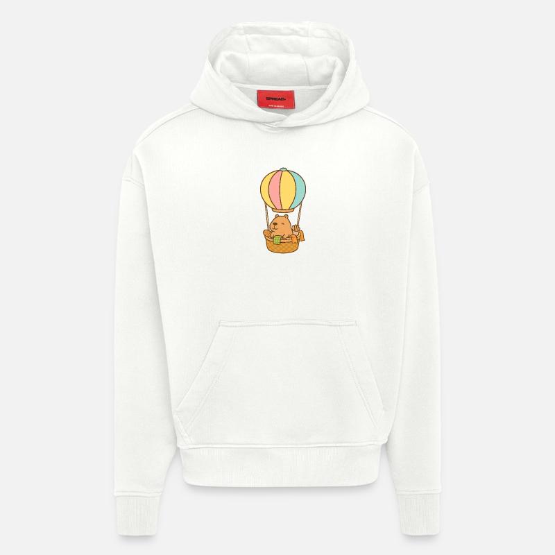 Capybara en montgolfière – doux et détendu 🎈 - Sweat à capuche bio épais oversize fabriqué en UE - OFF WHITE