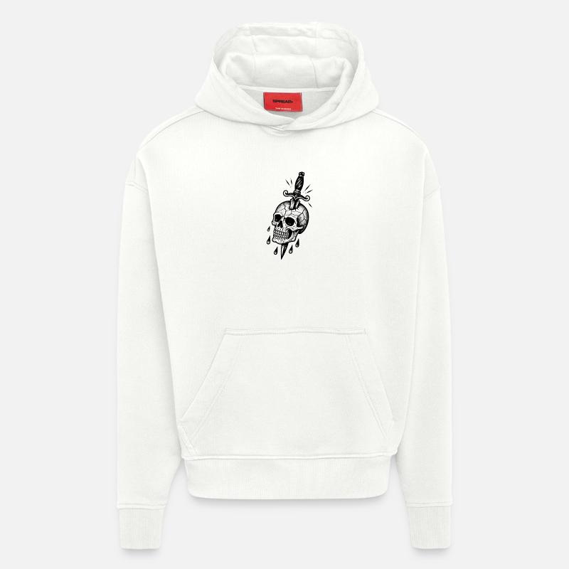 Crâne fêlé avec un poignard - Sweat à capuche bio épais oversize fabriqué en UE - OFF WHITE