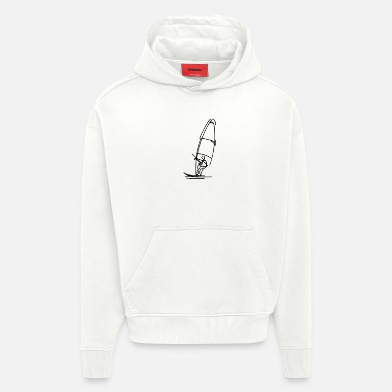 Dessin de planchiste à voile - Sweat à capuche bio épais oversize fabriqué en UE - OFF WHITE