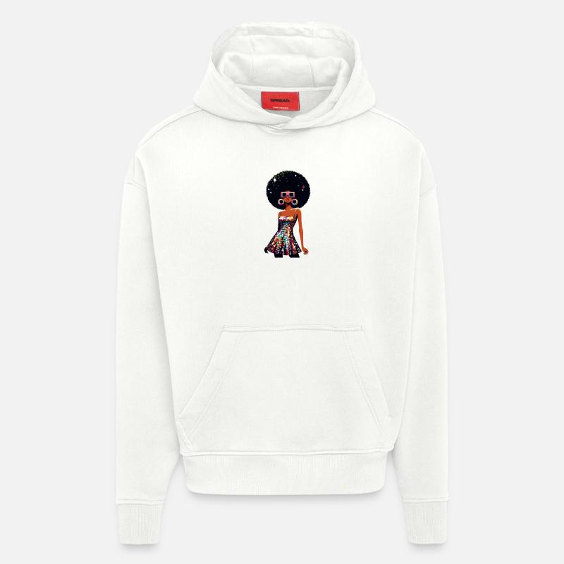 Disco Afro Glam Sequins Design - Sweat à capuche bio épais oversize fabriqué en UE - OFF WHITE