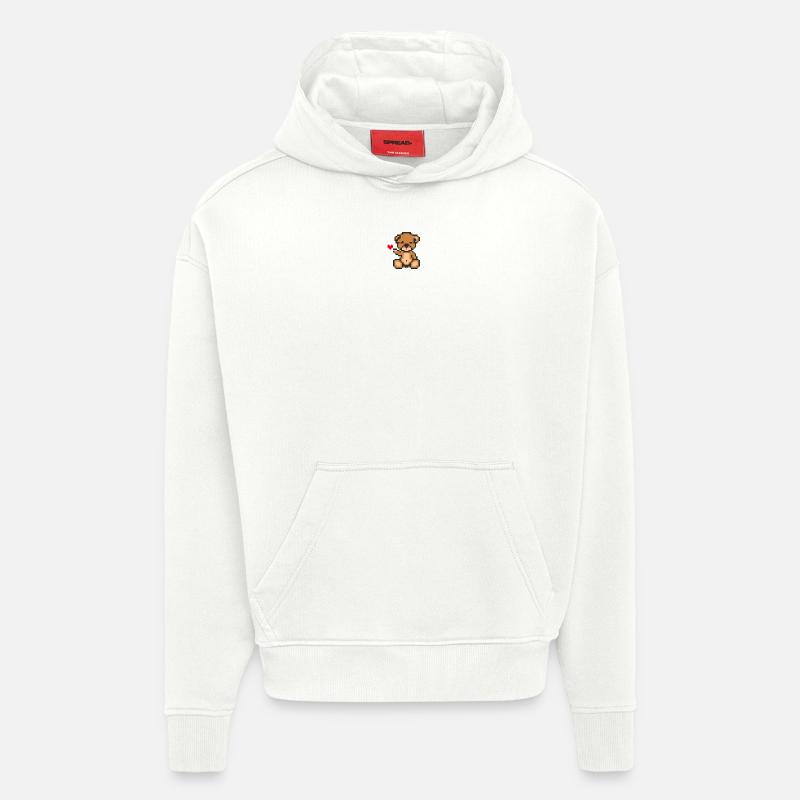 Pixel MiniBear Love - Sweat à capuche bio épais oversize fabriqué en UE - OFF WHITE