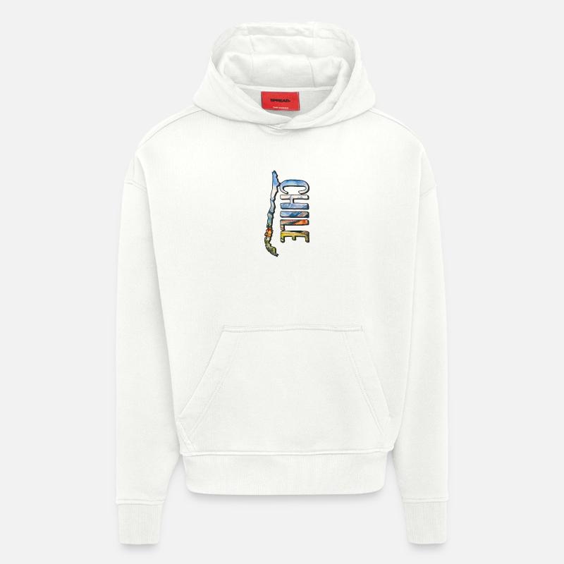 Carte à l’aquarelle du Chili - Sweat à capuche bio épais oversize fabriqué en UE - OFF WHITE