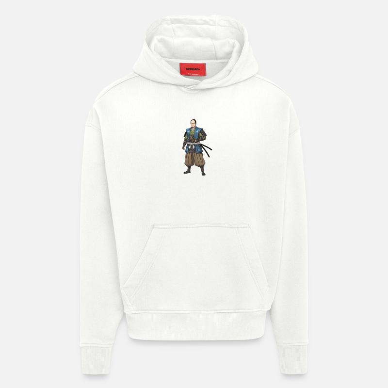 Samouraï Edo en veste bleue - Sweat à capuche bio épais oversize fabriqué en UE - OFF WHITE