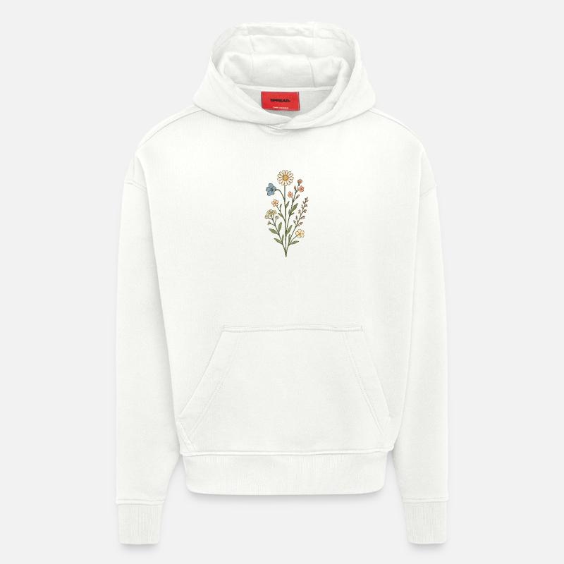 Aquarelle des Fleurs de prairie - Sweat à capuche bio épais oversize fabriqué en UE - OFF WHITE