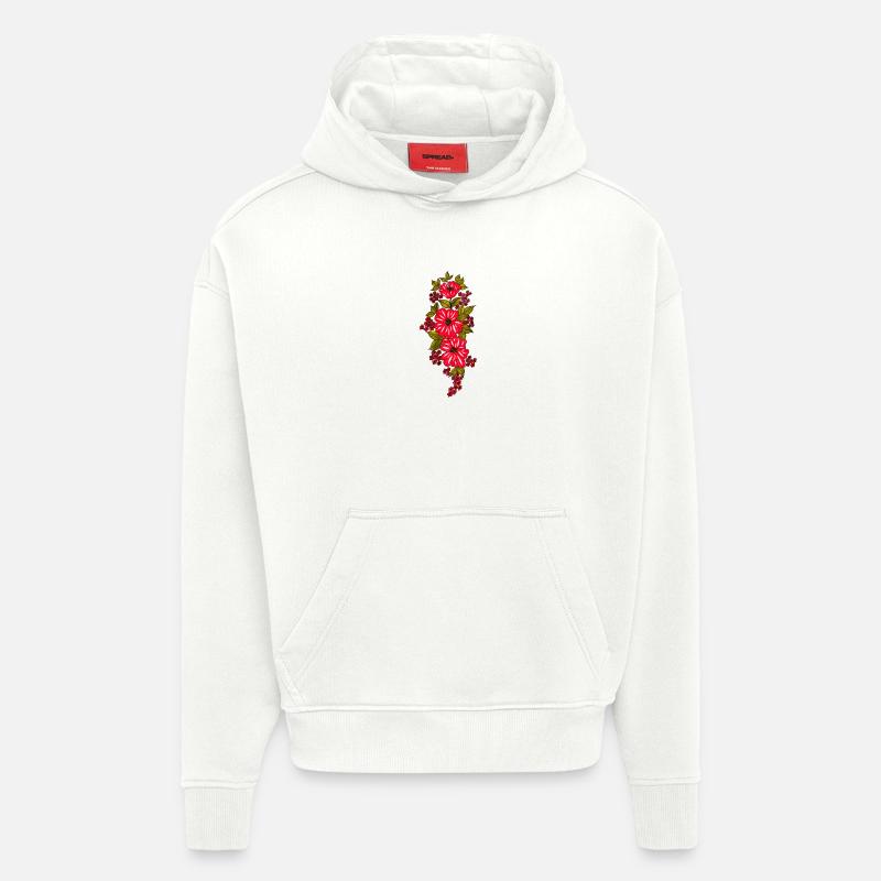 Rote Blütenkaskade mit Blättern - Hoodie- made by SPREAD  - OFF WHITE