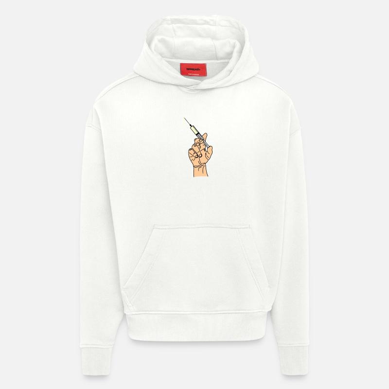 Main avec seringue d’évacuation 5 - Sweat à capuche bio épais oversize fabriqué en UE - OFF WHITE