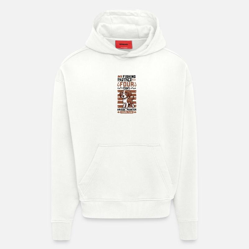 Pêche et Braque de l'Ariège - Sweat à capuche bio épais oversize fabriqué en UE - OFF WHITE