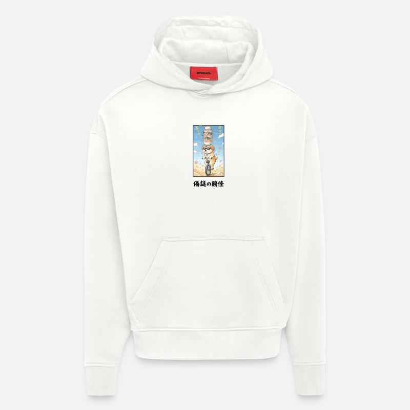 Noodle Stack Pup sur monocycle - Sweat à capuche bio épais oversize fabriqué en UE - OFF WHITE