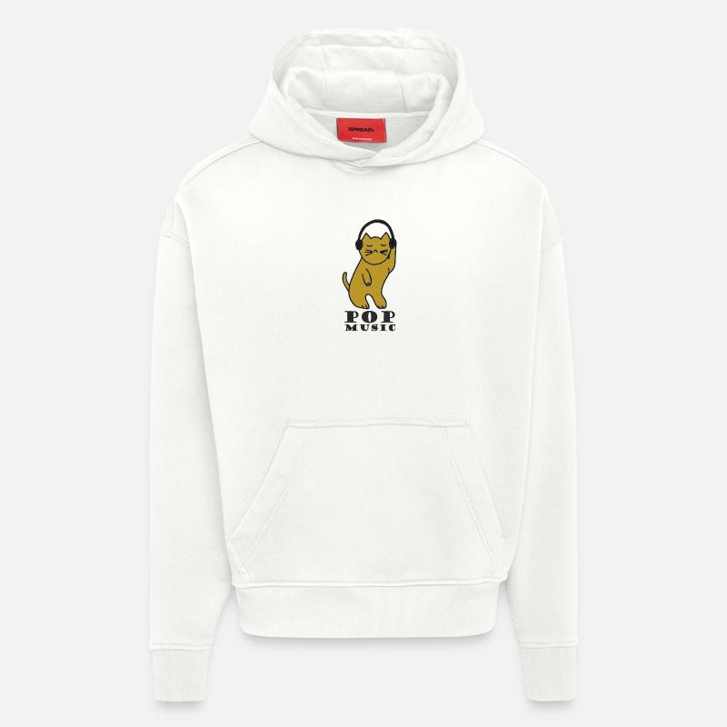 DJ chat avec un casque - Sweat à capuche bio épais oversize fabriqué en UE - OFF WHITE