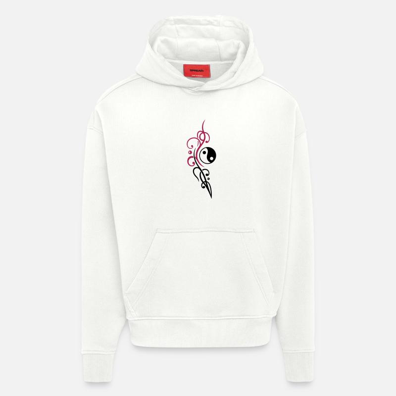 Yin & Yang Symbol mit Tribal - Sweat à capuche bio épais oversize fabriqué en UE - OFF WHITE