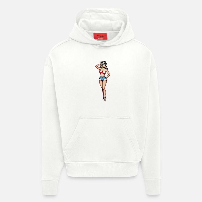 Klassisches Tattoo-Pin-up-Mädchen - Hoodie- made by SPREAD - OFF WHITE