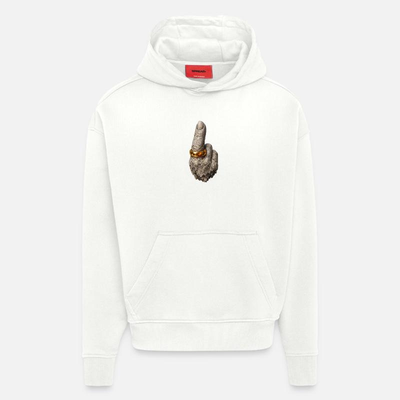 Grobe Steinhand mit Goldring - Hoodie- made by SPREAD - OFF WHITE