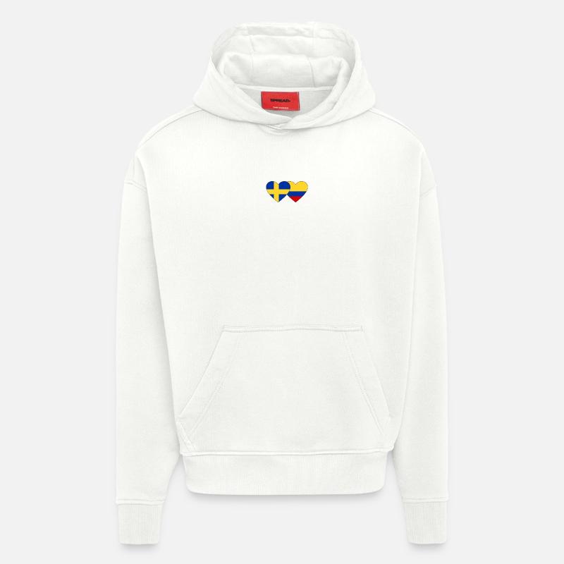 Suède Colombie Drapeau Coeur - Sweat à capuche bio épais oversize fabriqué en UE - OFF WHITE