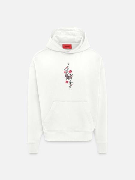 Floral tendril butterfly summer flowers flowers - Hoodie- made by SPREAD  - OFF WHITE