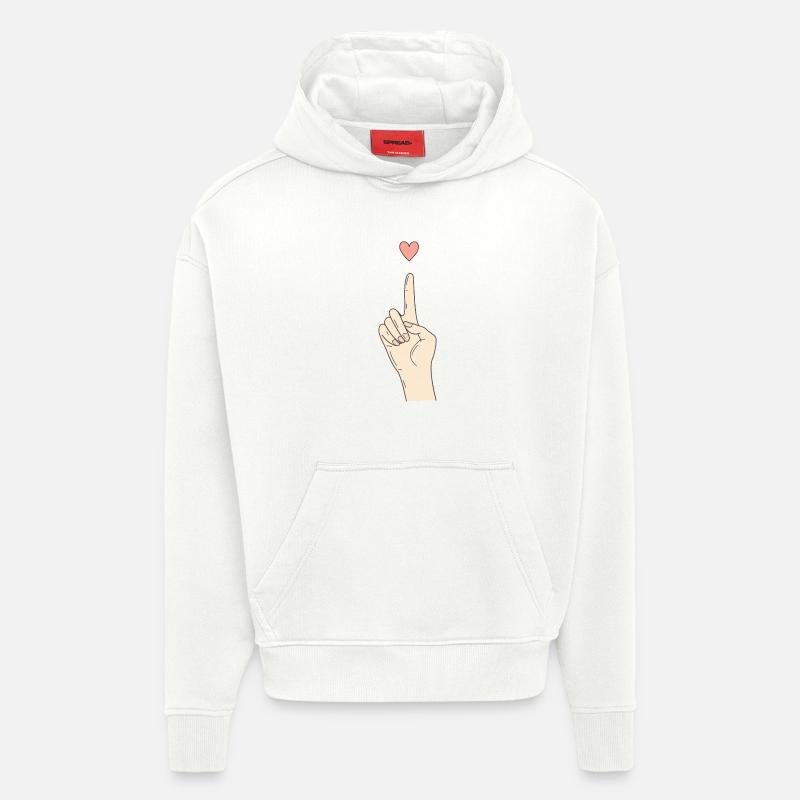 Doigt Cœur Signaux de la main - Sweat à capuche bio épais oversize fabriqué en UE - OFF WHITE