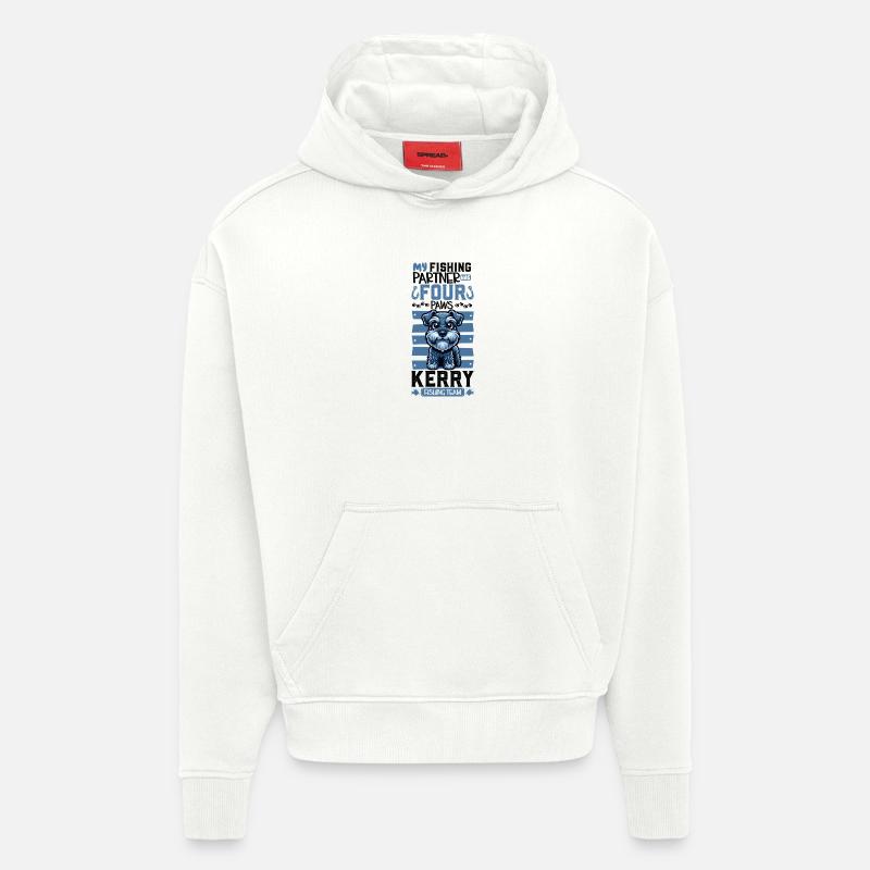 Pêche et Kerry Blue Terrier - Sweat à capuche bio épais oversize fabriqué en UE - OFF WHITE