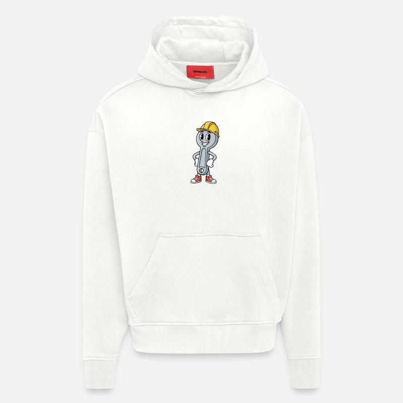 Technicien Dessin animé Clé Humour Mécanique - Sweat à capuche bio épais oversize fabriqué en UE - OFF WHITE