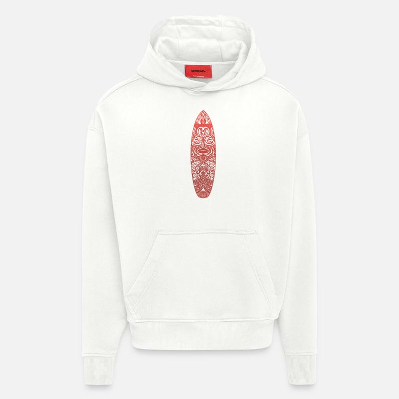 Maori Surf (version rouge) - Sweat à capuche bio épais oversize fabriqué en UE - OFF WHITE