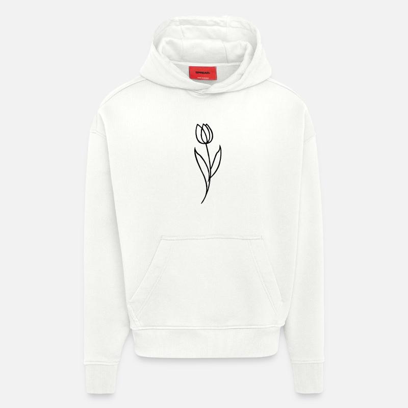 Esquisse d'une fleur noire - Sweat à capuche bio épais oversize fabriqué en UE - OFF WHITE