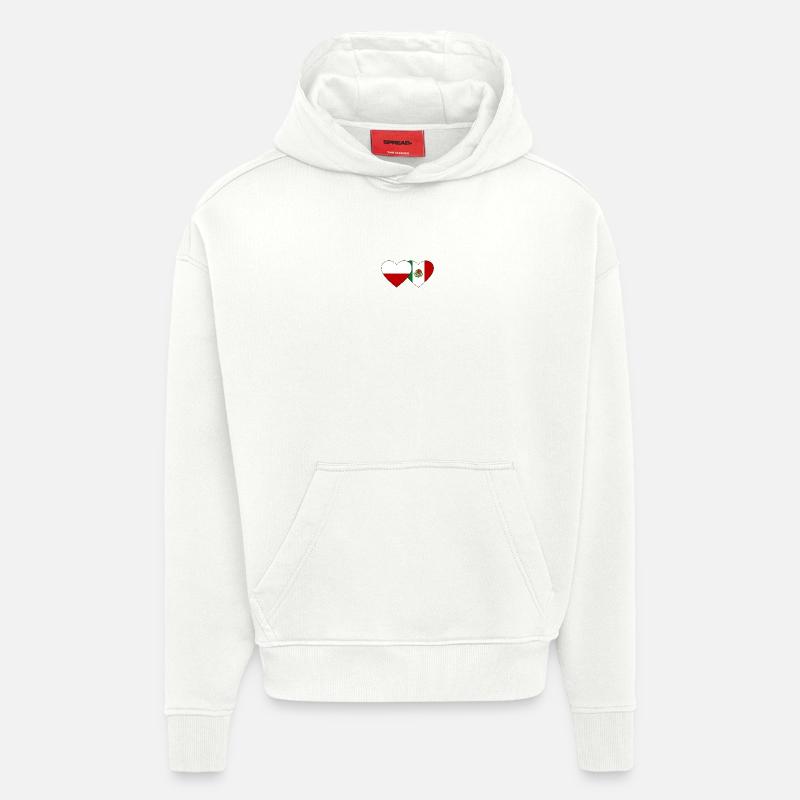 Pologne Mexique Drapeau Coeur - Sweat à capuche bio épais oversize fabriqué en UE - OFF WHITE