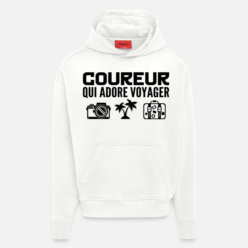 Voyageurs & Coureurs : Passion & Découverte - Sweat à capuche bio épais oversize fabriqué en UE - OFF WHITE