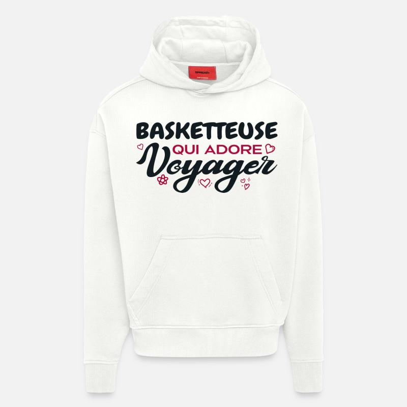 Basketteuse globe-trotteuse passionnée de voyages - Sweat à capuche bio épais oversize fabriqué en UE - OFF WHITE