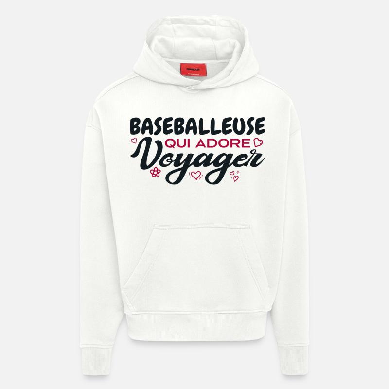 Baseballeuse globe-trotteuse passionnée de voyages - Sweat à capuche bio épais oversize fabriqué en UE - OFF WHITE