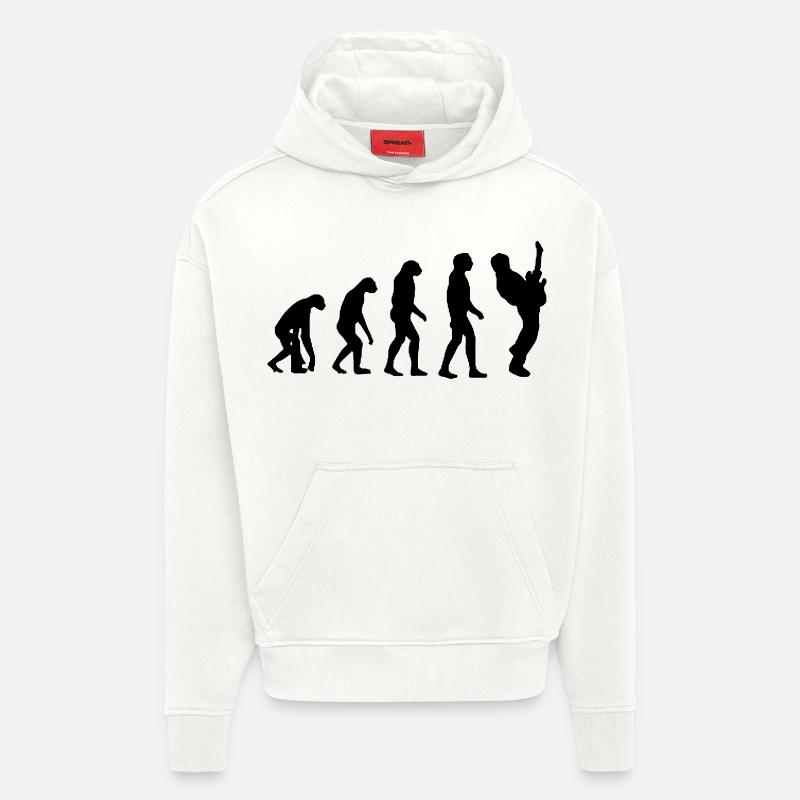 Evolution du guitariste, guitariste, musicien # - Sweat à capuche bio épais oversize fabriqué en UE - OFF WHITE
