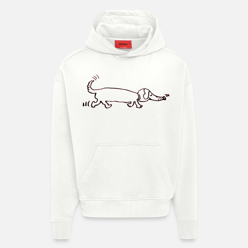 drôle teckel, teckel, chien, teckel - Sweat à capuche bio épais oversize fabriqué en UE - OFF WHITE