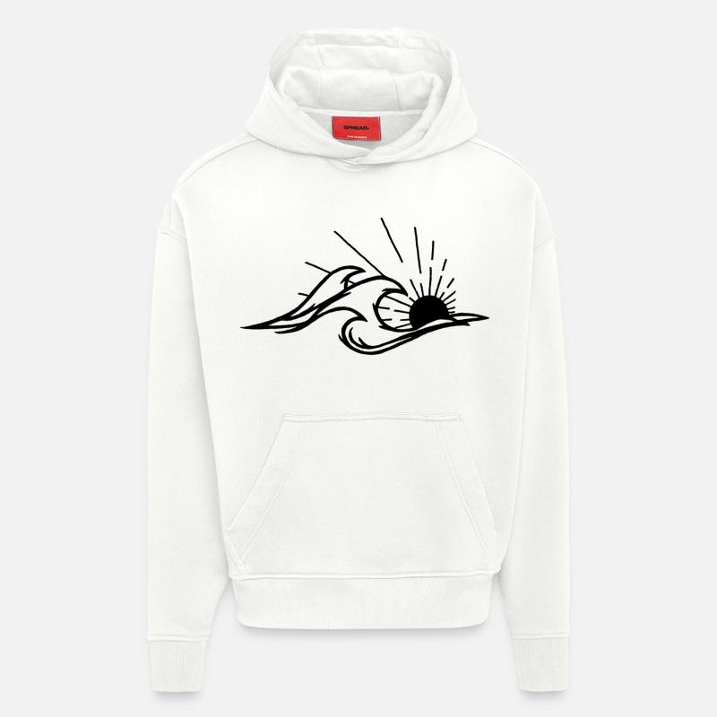 Les vagues et le soleil noir - Sweat à capuche bio épais oversize fabriqué en UE - OFF WHITE