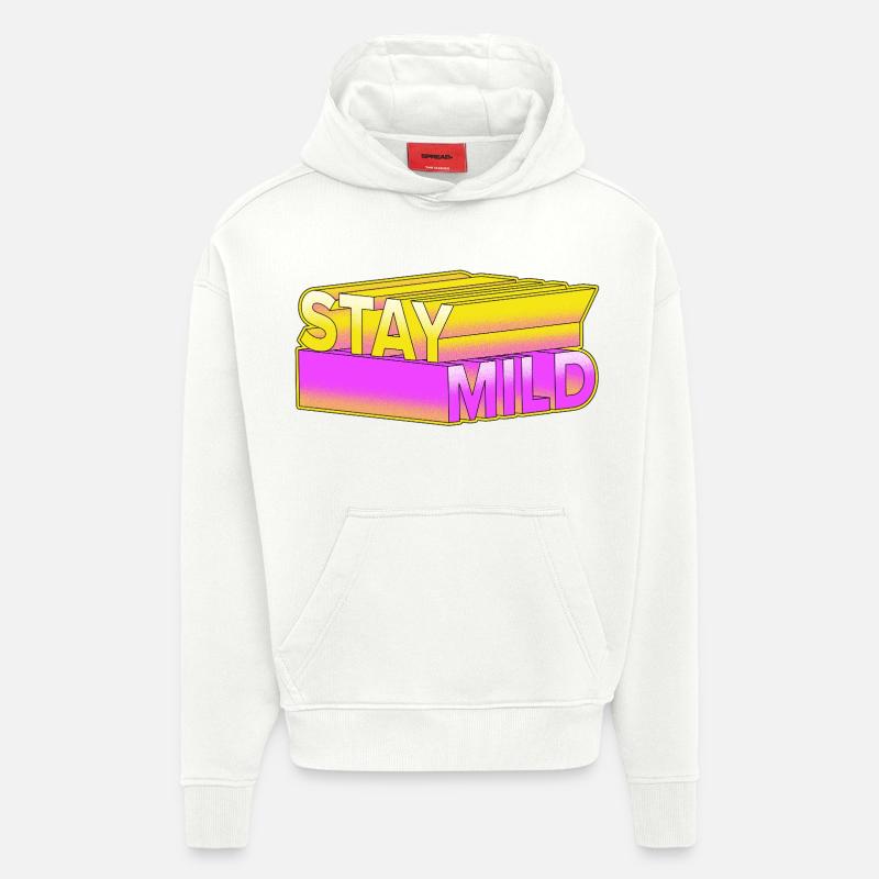 Stay Mild - Look rétro néon 3D - Sweat à capuche bio épais oversize fabriqué en UE - OFF WHITE