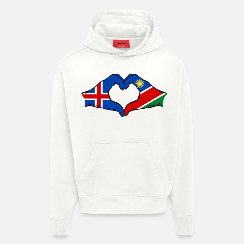 Island_Namibia_Flagge_Hände_Herzform - Sweat à capuche bio épais oversize fabriqué en UE - OFF WHITE