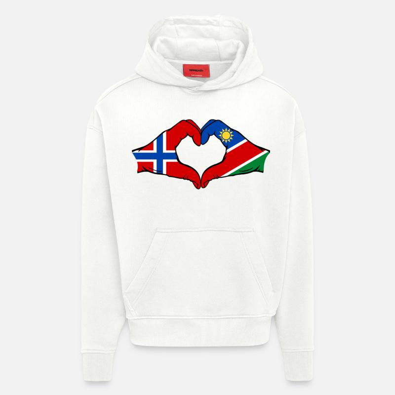 Norwegen_Namibia_Flagge_Hände_Herzform - Sweat à capuche bio épais oversize fabriqué en UE - OFF WHITE