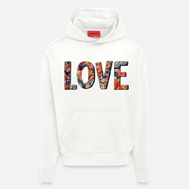 Conception créative de graffitis LOVE - Sweat à capuche bio épais oversize fabriqué en UE - OFF WHITE