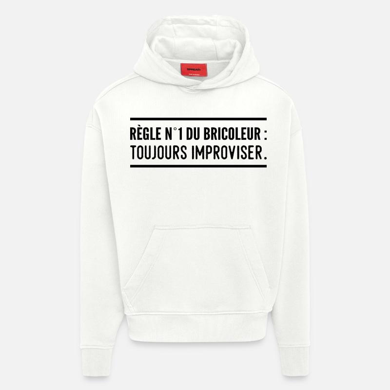 Règle n°1 du bricoleur : toujours improviser - Sweat à capuche bio épais oversize fabriqué en UE - OFF WHITE